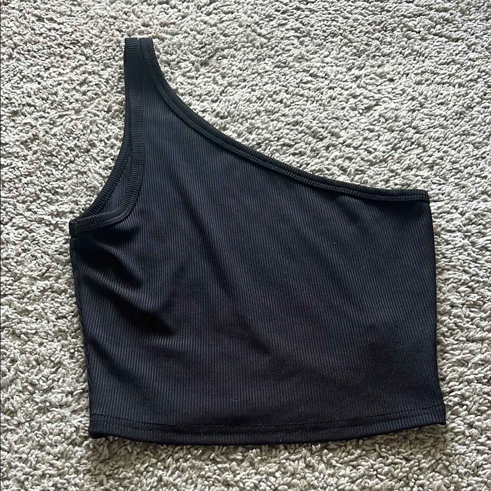SHEIN Black Asymmetrical Crop Tank Top